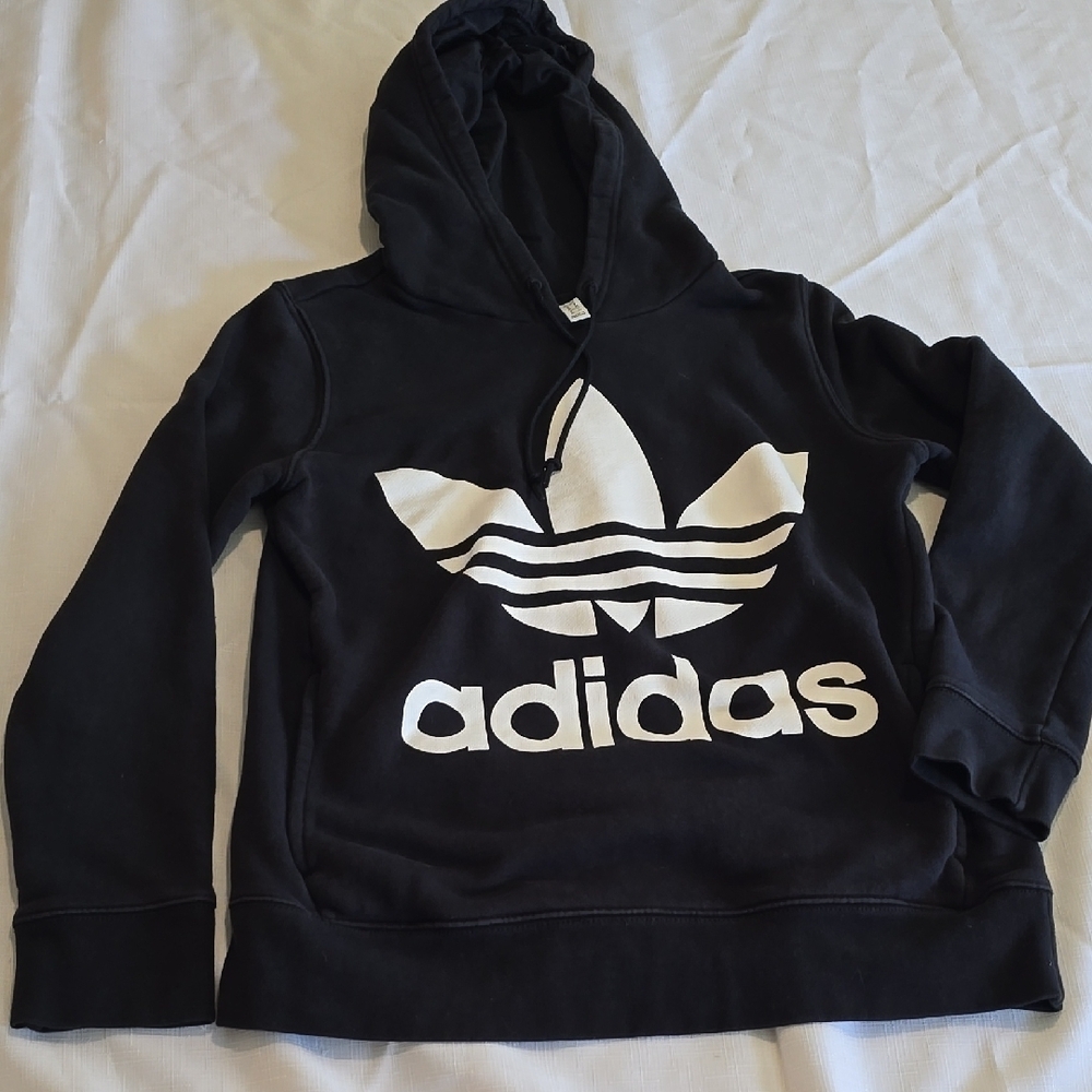 Adidas Black & White Hoodie with Logo Small
